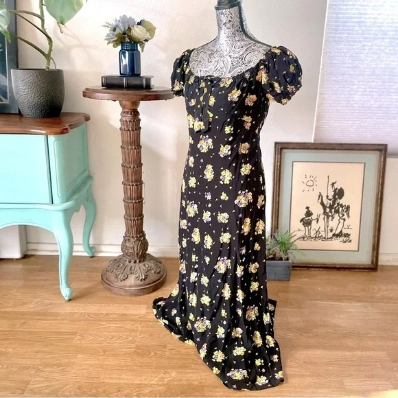 NWT Alessandra Rich Daisy Print Off-Shoulder Silk Midi Dress US 10 / IT 46 - Picture 12 of 14